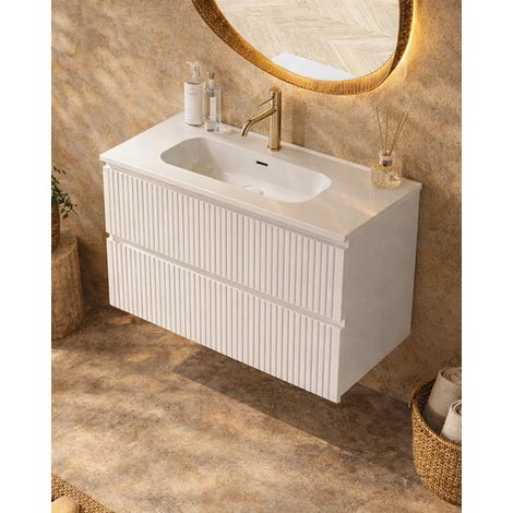 Exagonshop Mobile bagno cannettato 80X46 Pisa bianco opaco lavabo