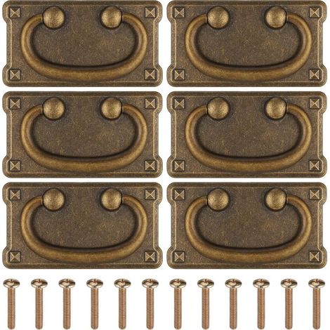 Poignee de Meuble Vintage, 6 Pièces Poignée de Tiroir à Anneau Antique, Poignée de Commode en Alliage de Zinc, Poignées de Tirage Boutons Tiroir pour Armoire,Tiroir,Placard,Portes avec Vis, 96x52mm (1/5)