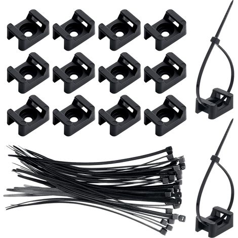 Packung mit 300 Kabelbinder-Befestigungselementen, schwarze Kabelbinder-Montagebasis mit 300 schwarzen Nylon-Kabelbindern (1/5)