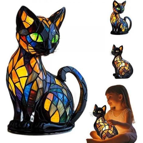 Lampe De Chat En Vintage,Veilleuse en forme de chat,Série de lampes de table en forme d'animal pour les amateurs de chats (1/5)