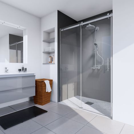 Schulte – Porte de douche coulissante 100 x 200 cm – Verre anticalcaire 6 mm – Profilé mural chromé à clipser – Installation facile