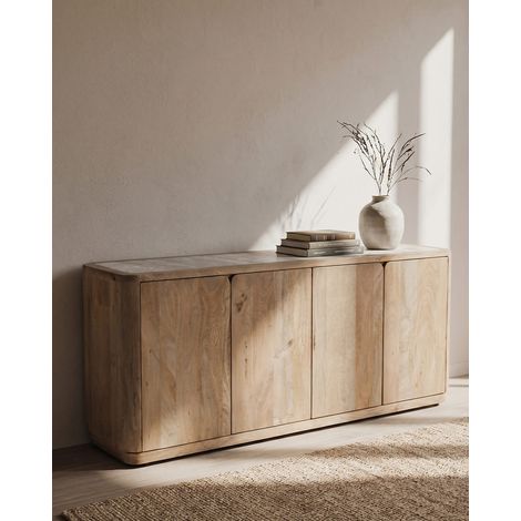 Aven - Buffet bas en bois de manguier massif et travertin (1/5)