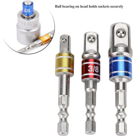 Jeu de 3 adaptateurs douilles et rallonges pour visseuse - Embouts 1/4in 3/8in 1/2in, barres de prolongation, outils de tournevis (1/3)