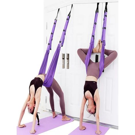 Fascia elastica per yoga, flessione gambe-vita-schiena, fascia elastica extra per yoga, versione migliorata con ancoraggio per porta, 2 fasce elastiche di resistenza (1/2)