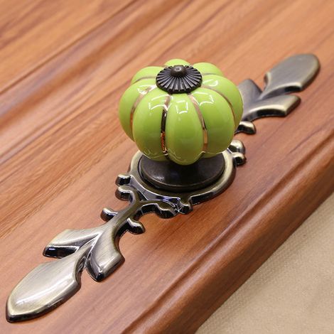 Poignée de meuble en céramique forme citrouille, bouton de tiroir vert pour armoire et commode, quincaillerie de porte, accessoire de rangement
