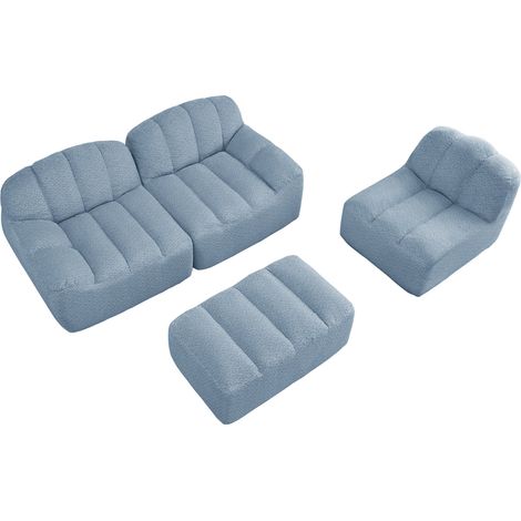 Divano modulare angolare a L 3 posti con 1 ottomana, schiuma ad alta densità 32D, blu, MODENUIT (1/5)