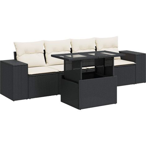 vidaXL Set Divani da Giardino 5 pz con Cuscini in Polyrattan Nero (1/5)