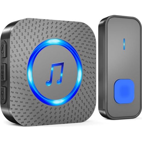 Wireless Doorbell, 400 m Long Range, Waterproof Doorbell, Electronic Chime, Chime Kit with Plug-in Receivers for Home, 55 Melodies at 5 Volume Levels, Blue Black MUMU (1/3)