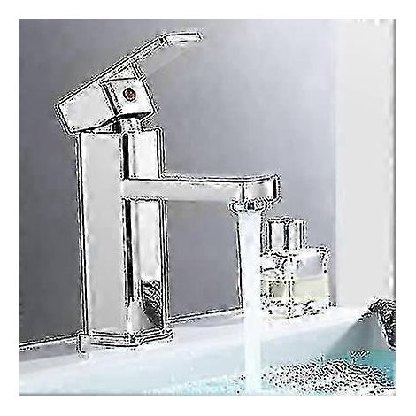 Robinet de lavabo carré moderne, robinet cascade, robinet de vasque chromé lisse à poignée unique, style moderne OS (1/5)