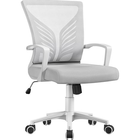 Yaheetech Lot de 2 Chaises de Bureau en Maille Mesh Fauteuils de Bureau Ergonomiques avec Support Lombaire Papillon Sièges Inclinables Réglables en Hauteur Gris Clair (1/5)