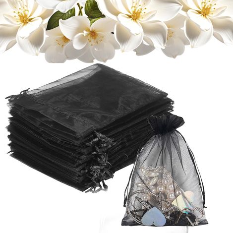 Packung mit 50 transparenten Organzabeuteln mit Kordelzug für Hochzeiten – 7,6 x 10,2 cm – Schwarz (1/3)