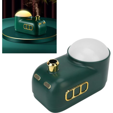 Humidificateur miniature en forme de train avec veilleuse d'ambiance rechargeable à lumière douce, humidificateur de bureau rétro style dessin animé, atomiseur d'air, vert (1/5)