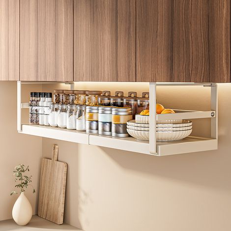 Étagère suspendue - Panier de rangement extensible sous l'étagère - En métal - Réglable - Pour cuisine, bureau, garde-manger, bureau - 47 à 63 cm (1/5)
