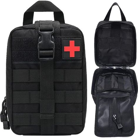 Taktische Erste-Hilfe-Tasche, Rettungssanitäter-Medizin-Überlebensset, Molle-Erste-Hilfe-Tasche, Militärwerkzeugtasche, Gürteltasche, 600D Oxford wasserdicht, für Radfahrer, Camping, Schwarz (1/5)