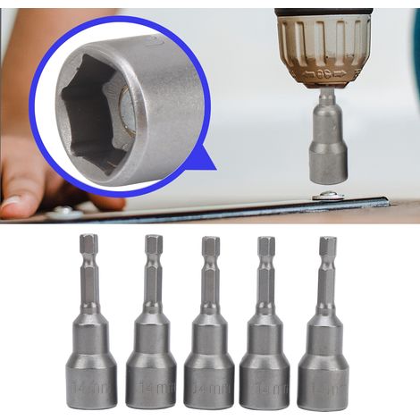 Manchon hexagonal en chrome vanadium de 14 mm avec aimant puissant et douille à écrou haute résistance, foret pour pistolet, manchon de serrage électropneumatique, lot de 5 (1/5)