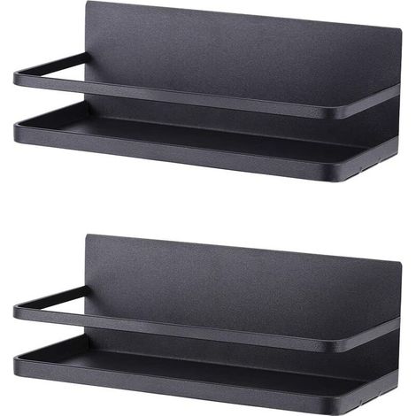 Portaspezie Scaffale magnetico per frigorifero Portaspezie magnetico Organizer per frigorifero Salvaspazio 2 pezzi Nero opaco, (1/5)