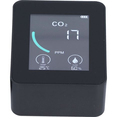 2-in-1-LCD-CO₂-Detektor mit Thermometer und Hygrometer, integriertem Alarm, tragbar, Echtzeitüberwachung für Zuhause und Büro, Schwarz (1/5)
