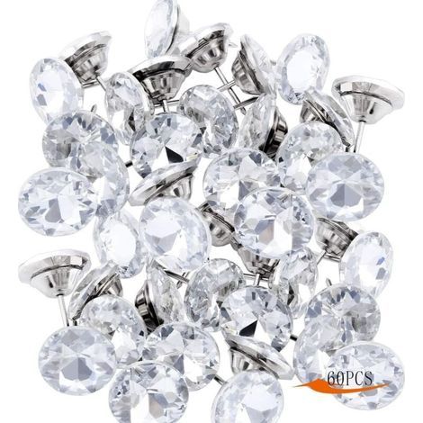 Lot de 60 clous décoratifs en cristal 20mm (30pcs) 25mm (30pcs) Clous d'ameublement 2 styles Clous d'ameublement pour canapé, tête de lit, décoration murale (1/5)