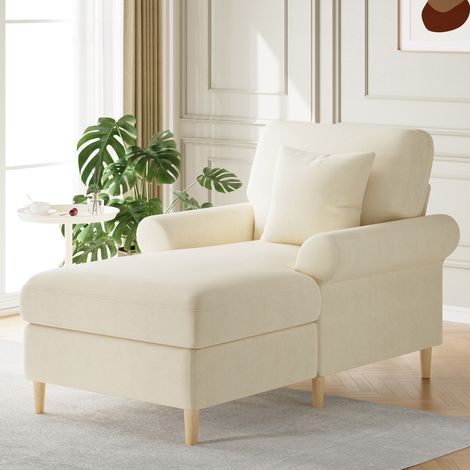Poltrona relax in velluto beige con cuscino, 133 x 90 x 87 cm OKMYHOME (1/5)