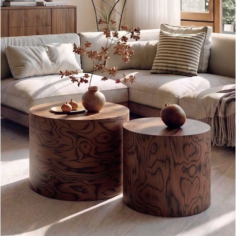 Runde Nesting-Couchtische 48/38 cm aus MDF dunkelbraun, ohne Montage, für Wohnzimmer – MEUBLIV (1/5)