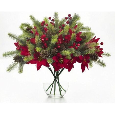 Branches Décoratives pour Couronnes, Lot De 6 Branches De Sapin Artificielles avec Baies Rouges Et Pommes De Pin, pour Arbre De Noël, Guirlande, Maison, Fête (1/5)