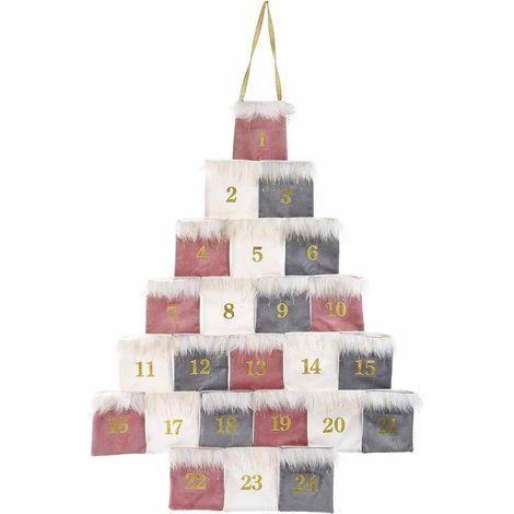 Calendario dell'Avvento 2022 da Appendere in Velluto e Pelliccia Sintetica Calendario dell'Avvento con Sacchetti da Riempire Idea Regalo Altezza 71 Cm (1/2)