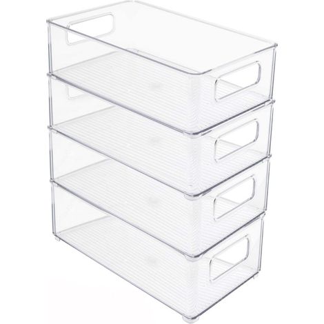 Bacs de rangement empilables pour réfrigérateur, lot de 2 bacs transparents pour organisateur de cuisine pour garde-manger (1/2)