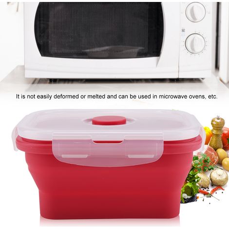 350 ml rechteckige Silikon-Bento-Box, faltbare Lunchbox, mikrowellengeeigneter Lebensmittelbehälter (Rot) (1/5)
