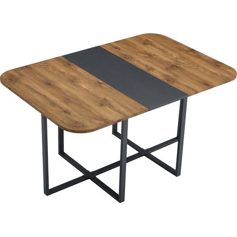Tavolo da pranzo allungabile con venature del legno e striscia decorativa nera – Robusta struttura in metallo nero, tavolo da cucina salvaspazio per 4-6 persone, tavolo moderno e multifunzionale per l
