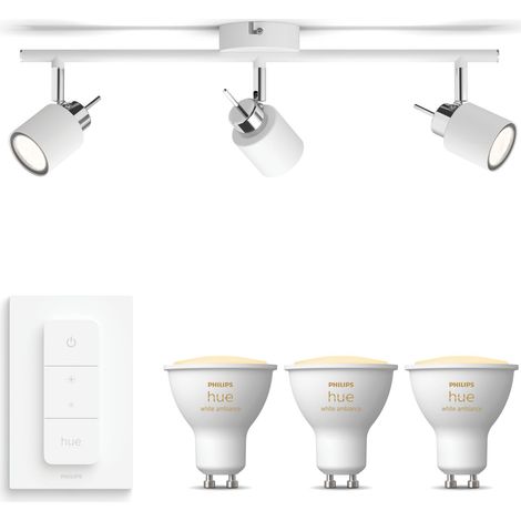 Philips Hue Meranti Faretto da superficie con 3 punti luce GU10 (Bianco) Luce da Bianco calda a Bianco fredda - Include 1 Interruttore Dimmer - White Ambiance (1/5)