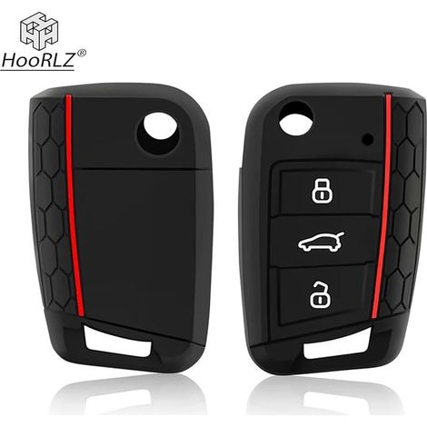 Protection Coque Clé VW, Compatible pour VW Golf 7, MK7, GTI, Skoda, Seat Leon, Octavia, Polo, Seat Ibiza, Coque De Clé De Voiture en Silicone VW Polo, Porte Clef VW Golf 3 Boutons (1 Pcs) (1/5)