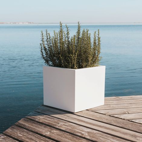 NARCISO 35 Macetero Cuadrado de Interior y Exterior Para Plantas y Flores Muy Resistente al Paso del Tiempo. Hecho de Polietileno en España - Blanco