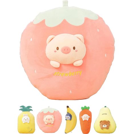 Coussin en peluche cochon fraise de 45 cm, peluche mignonne (1/3)