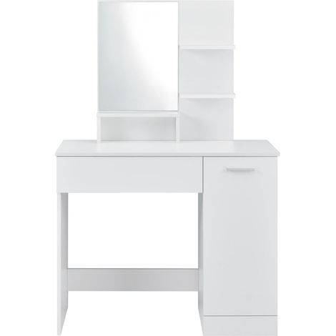 Tocador de diseño con estantes de cajones con espejo cómoda de peluquería 138 cm blanco 030005026