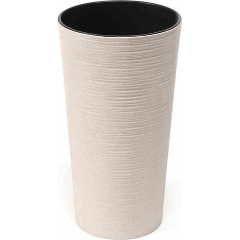 Pflanzgefäß LOCON GROOVE, creme Rillenoptik, Rillenoptik, Ø 30 x 57 cm Kunststoffgefäß mit Holzfaseranteil und Einsatz (1/4)