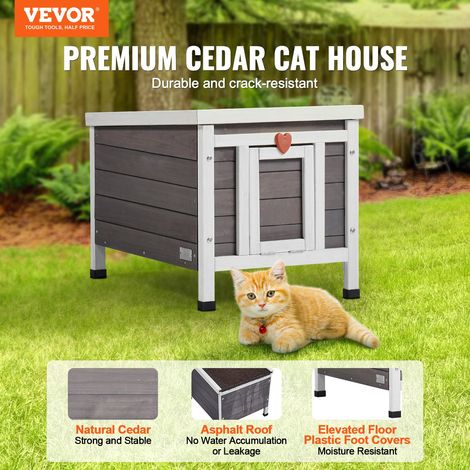 Maison pour Chat d'Extérieur, 513x420x420 mm, Niche pour Chats en Bois, Résistante aux Intempéries, avec Toit Ouvert Par le Haut, P… (1/5)