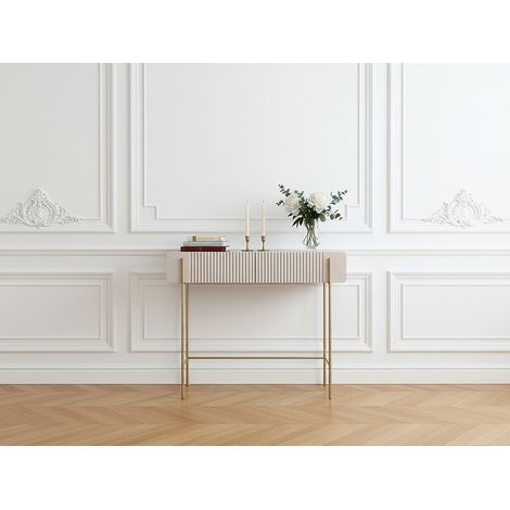 Bobochic – Console 2 tiroirs 100 cm – Plateau effet marbre – Pieds en métal doré – Fermeture soft close – Style moderne – Fabrication Europe (1/5)