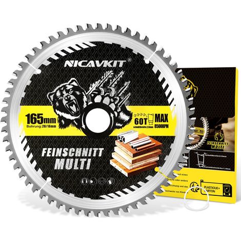 Lame scie circulaire Ø 165 x 20 mm pour bois, métal et aluminium, etc. Avec bague de réduction de 16 mm – Lame de scie multi-matériaux 160 x 20 mm Compatible avec (1/5)