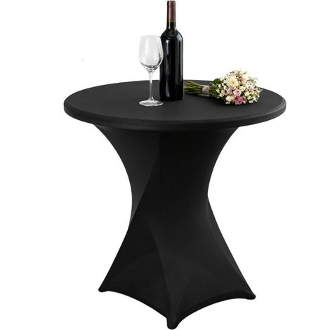Housse de table haute extensible 80x110 cm Noir, nappe élastique pour événements