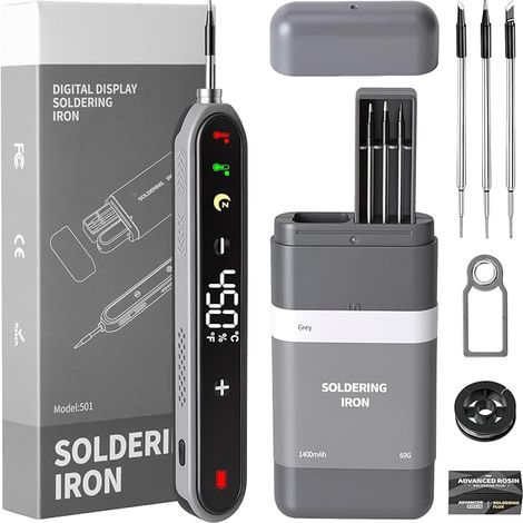 Soldering Iron Kit, Rechargeable Soldering Irons 1400 mAh, Adjustable Temperature 180 to 842 °F, Precision Electronic Soldering Iron, Welding Tips, Soldering Wire for Electrical Repair and DIY (1/5)