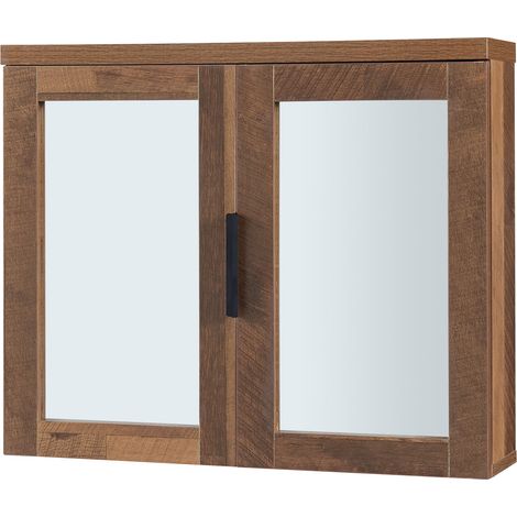 Mobiletto/scaffale da parete per bagno 50 x 60 x 15 cm con specchio marrone 030008894