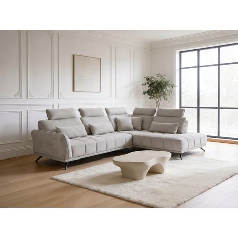 Canapé d’angle droit 4 places avec têtières réglables et méridienne beige NAPOLI - Homeluxury (1/5)