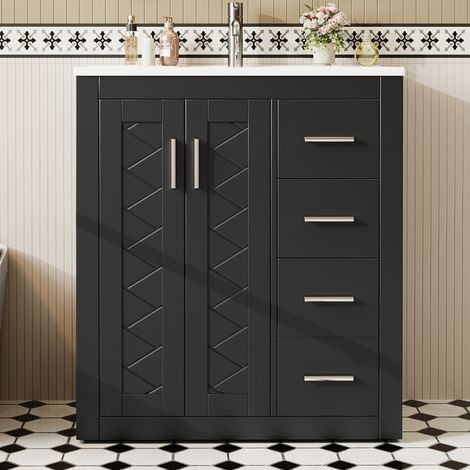 Mobile bagno con lavabo in ceramica 76 cm nero OKMYHOME (1/5)