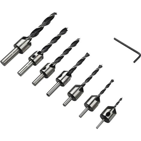 Ensemble de 7 forets à fraiser combinés, comprenant un alésoir, un foret à fraiser et un foret à fraiser à cannelures. Cet ensemble comprend également une clé pour une utilisation sur l'aluminium et a (1/4)