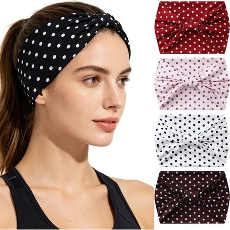Set mit 5 Damen-Sportstirnbändern mit Knoten und Polka-Dot-Muster, elastisch und schweißableitend für Yoga und Laufen. (1/5)