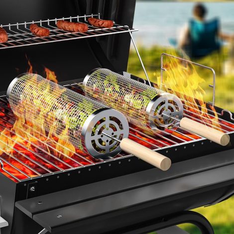 Cestas para barbacoa de exterior, juego de 2, de acero inoxidable (para verduras, gambas, pollo)