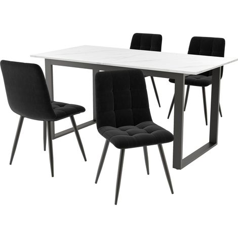 Mesa de comedor extensible 140/180 x 80 x 75 cm con 4 sillas de MDF (1/5)
