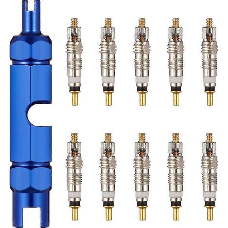 Lot de 10 obus de valve Presta avec outil d'extraction inclus. Valve française pour vélo, idéale pour la réparation. (1/5)