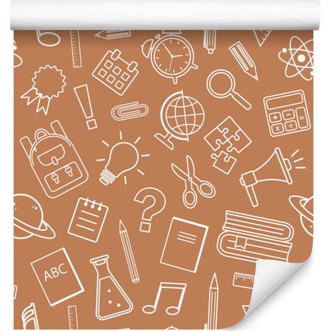 Papier peint Fournitures scolaires Orange et Pêche 50x1000 cm (1/5)