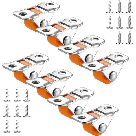Lot de 8 petites roulettes fixes - En caoutchouc - Roulettes de transport - Avec plaque en métal - Pour meubles, appareils, équipements, caisses à outils, chariots (couleur orange) (1/5)